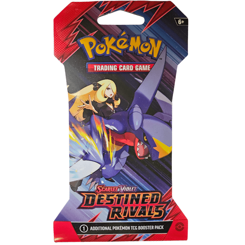Pokémon Scarlet & Violet Destined Rivals Sleeved Booster Pack featuring dynamic artwork of rival characters.