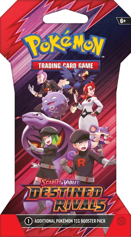 Destined Rivals Sleeved Pack showcasing characters from Pokémon Scarlet & Violet trading card game.