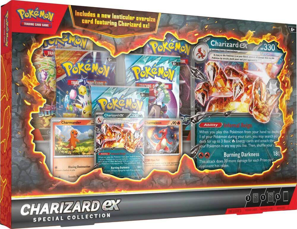 Pokémon Charizard ex Special Collection featuring Charizard ex card and other Pokémon trading cards.