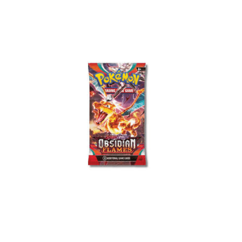 Pokémon Scarlet & Violet Obsidian Flames Booster Pack, featuring fiery artwork and brand new, factory sealed.