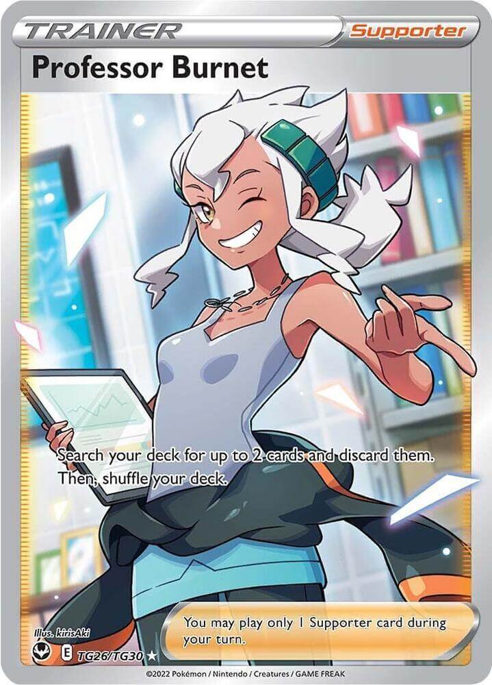 Professor Burnet Sword & Shield Silver Tempest Supporter card with abilities to search and discard cards.