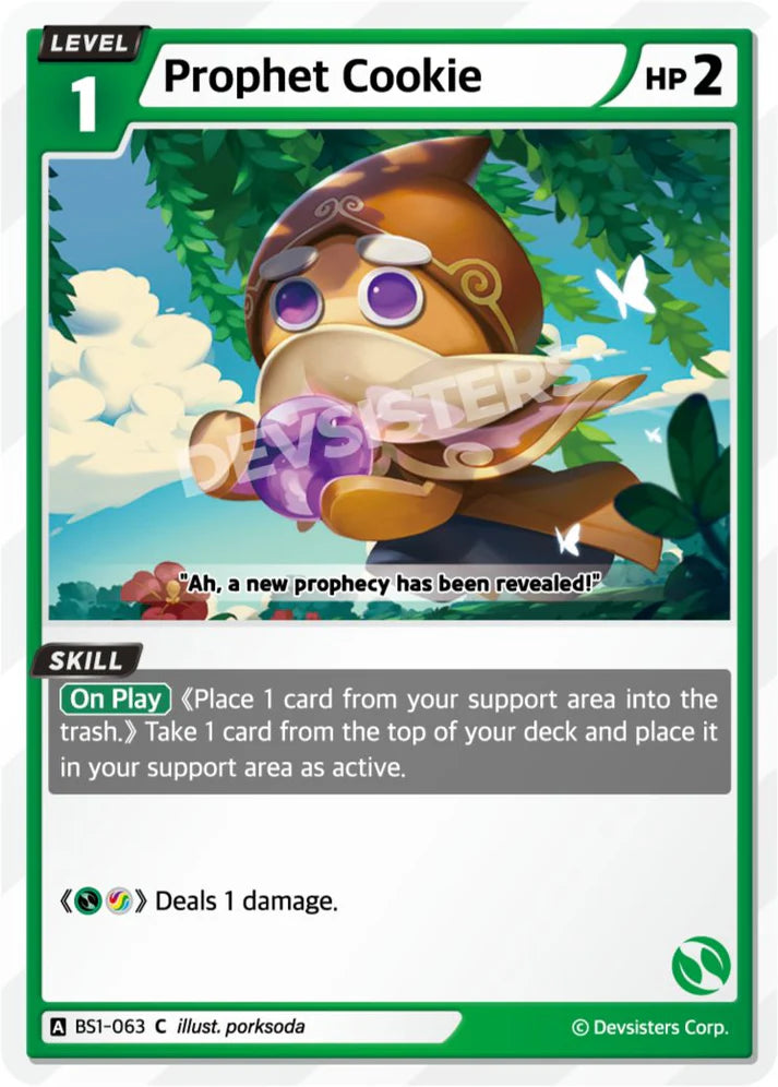 Prophet Cookie BS1-063 C | Common Card featuring a whimsical cookie character in a colorful landscape.