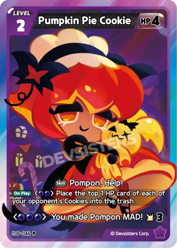 Pumpkin Pie Cookie (P-046) – Promo | Cookie Run TCG Collectible Card featuring festive character artwork.