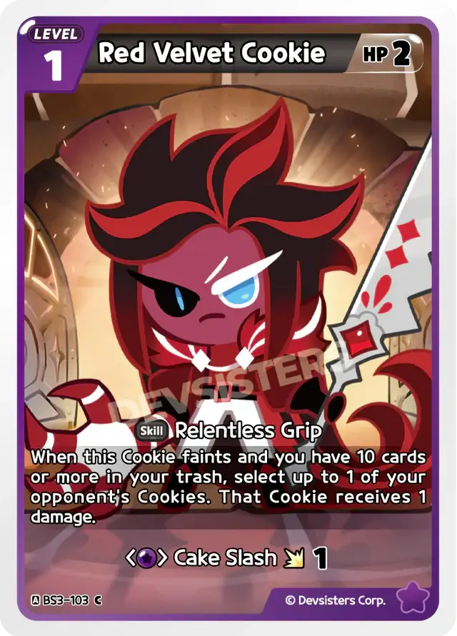 Red Velvet Cookie BS3-103 C | Common Card featuring a character with a sword and skill details.