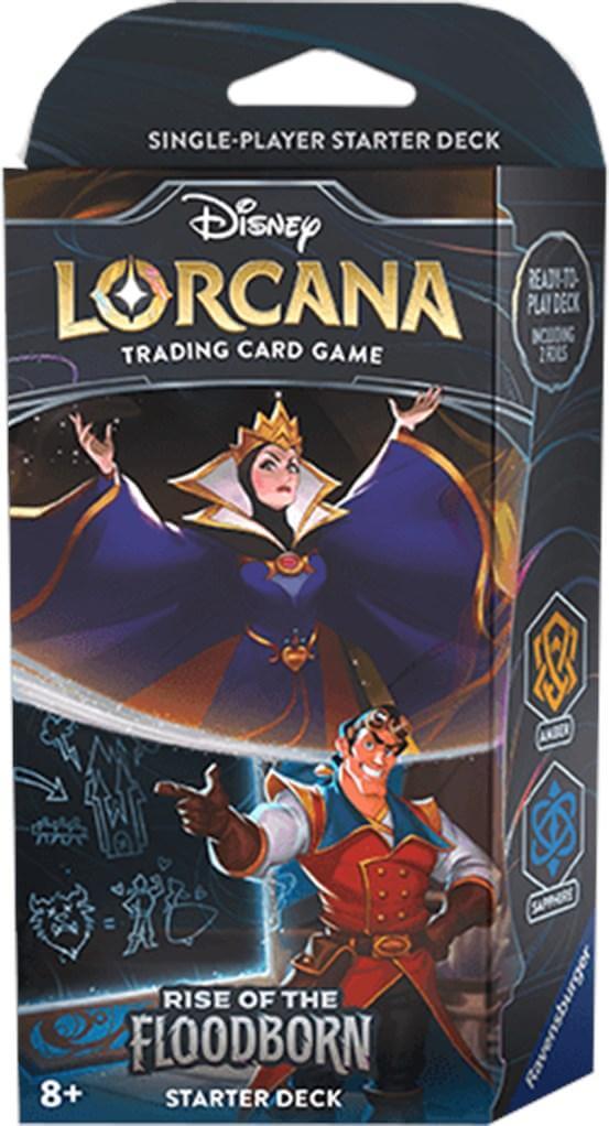 Rise of the Floodborn - Starter Deck (Amber & Sapphire) packaging for Disney Lorcana TCG with characters.