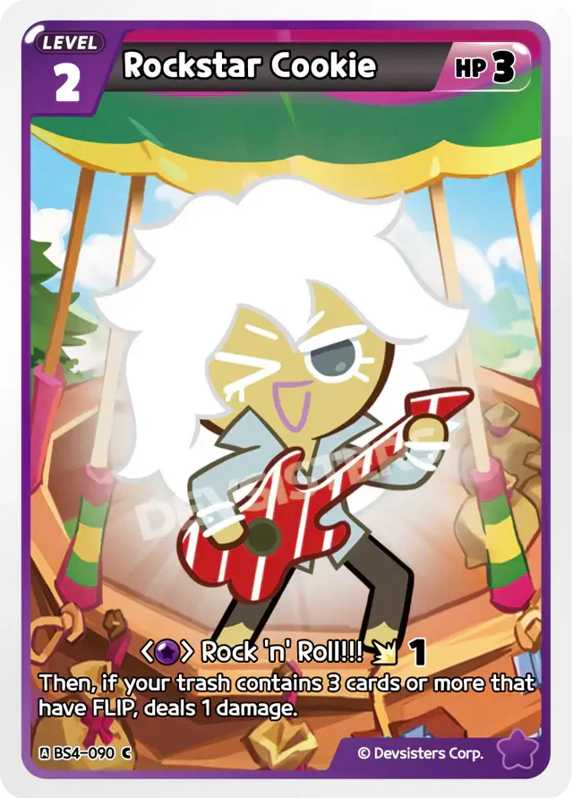 Rockstar Cookie BS4-090 C | Common Card featuring a character playing guitar with a vibrant background.
