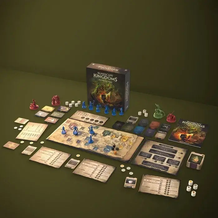 RuneScape Kingdoms: Shadow of Elvarg – Core Game | 1–5 Player Cooperative Adventure Board Game components and setup.