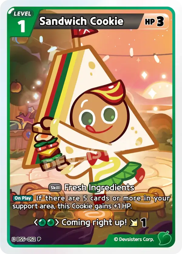 Sandwich Cookie BS5-052 P | Promo Card featuring a cute cookie character with fresh ingredients.