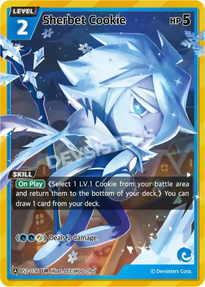 Sherbet Cookie (BS2-036) UR – Brave Beginning | Cookie Run TCG Ultra Rare Card featuring unique abilities.