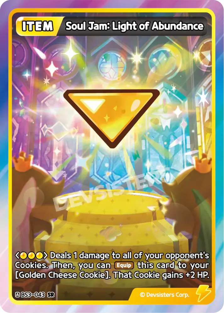Soul Jam: Light of Abundance (BS3-043) SR – Heroes of Balance | Cookie Run TCG Super Rare Card design.