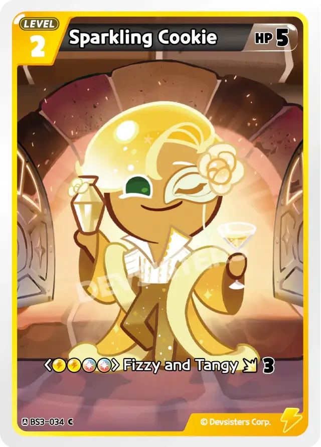 Sparkling Cookie BS3-034 C | Common Card showcasing a character holding drinks, radiating a fizzy and tangy vibe.