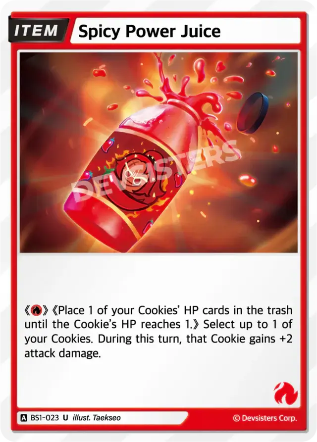 Spicy Power Juice BS1-023 U | Uncommon Card featuring a vibrant juice bottle with dynamic effects.