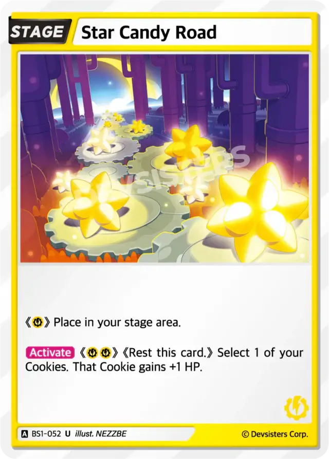 Star Candy Road BS1-052 U | Uncommon Card featuring a vibrant candy-themed landscape.