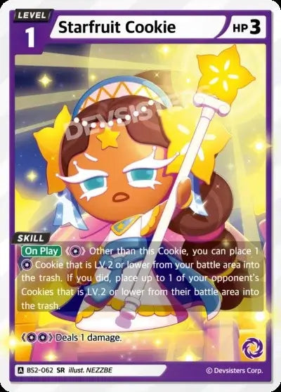 Starfruit Cookie (BS2-062) SR – Brave Beginning | Cookie Run TCG Single Card featuring vibrant artwork and skills.