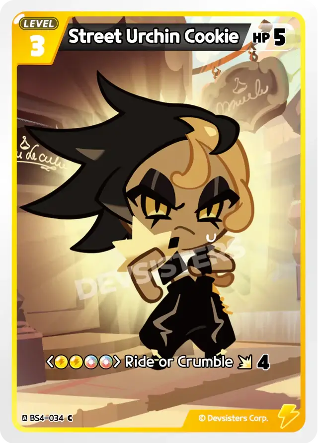 Street Urchin Cookie BS4-034 C | Common Card, a character card with HP 5 and skill Ride or Crumble.