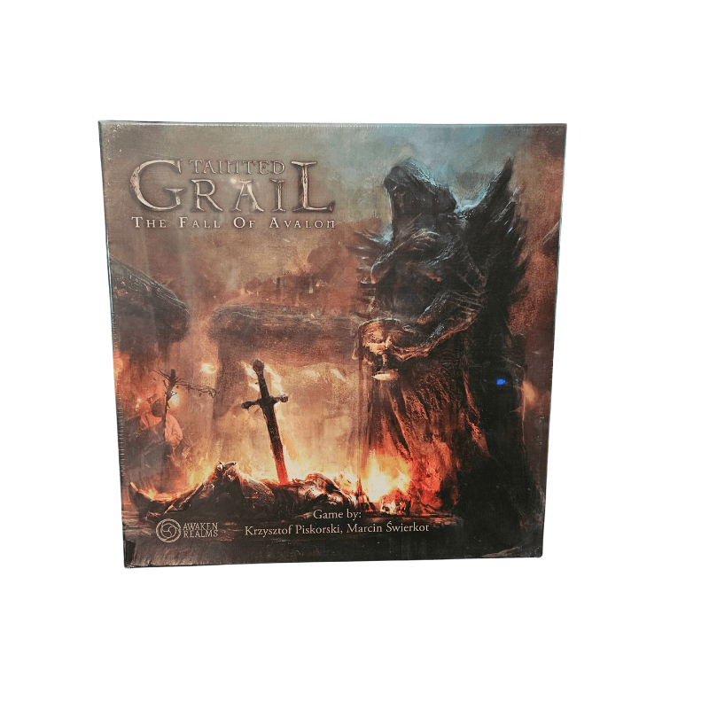 Tainted Grail: The Fall of Avalon board game box featuring dark fantasy artwork and title.