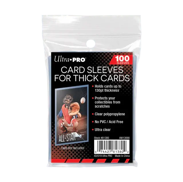 Ultra Pro Card Sleeves for Thick Cards (100ct) - 100 archival-grade sleeves for cards up to 130PT thickness.