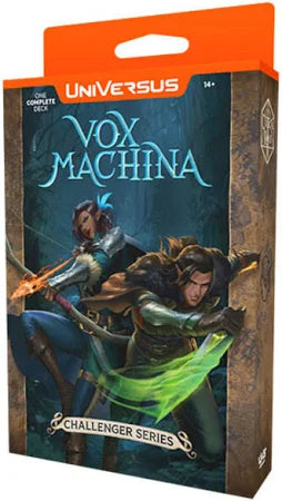 Universus Vox Machina Starter Deck featuring characters from the Challenger Series set in a mystical forest backdrop.
