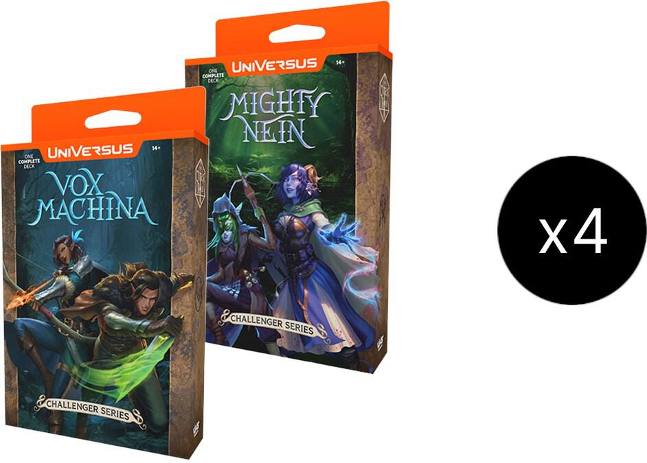 Universus Critial Role Vox Machina Might Nein Starter Display packaging for Challenger Series decks.