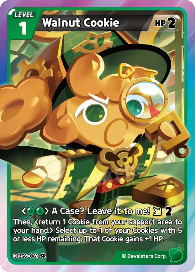 Walnut Cookie BS6-061 SR | Super Rare Card featuring a cute character in a colorful design.