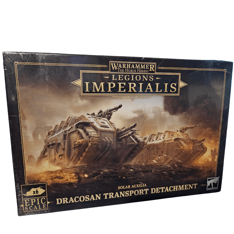 Warhammer The Horus Heresy: Legions Imperialis - Solar Auxilia - Dracosan Transport Detachment packaging display.