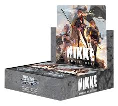Weiss Schwarz Nikke Goddess of Victory Booster Box Display featuring vibrant characters and artwork.