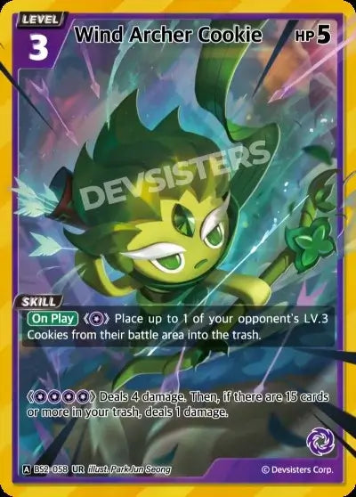 Wind Archer Cookie (BS2-058) UR – Brave Beginning | Cookie Run TCG Single Card artwork showing skill details and attributes.