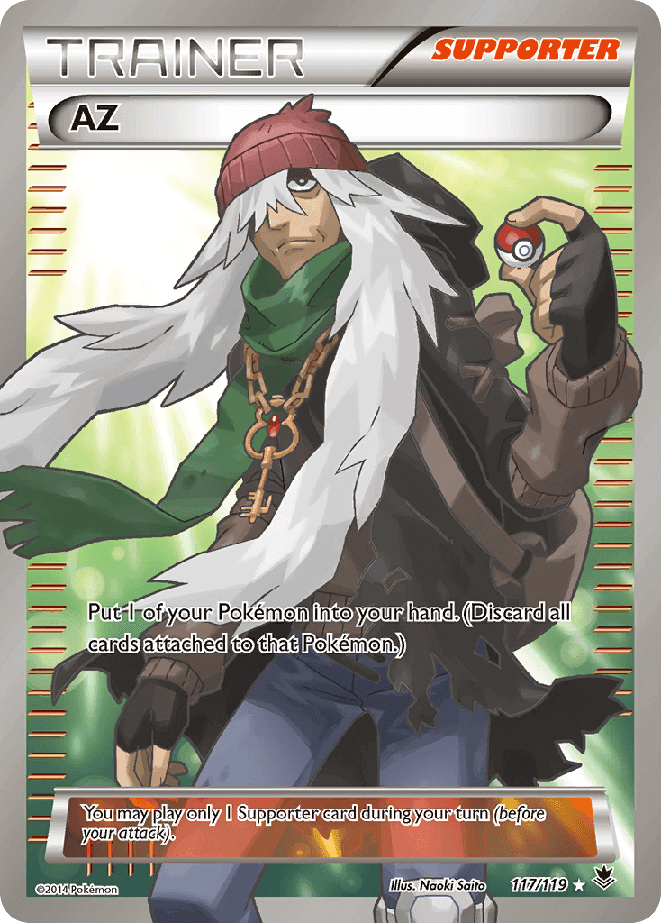 AZ (117/119) [XY: Phantom Forces] Ultra Rare Supporter Pokémon card showcasing Trainer AZ in action.