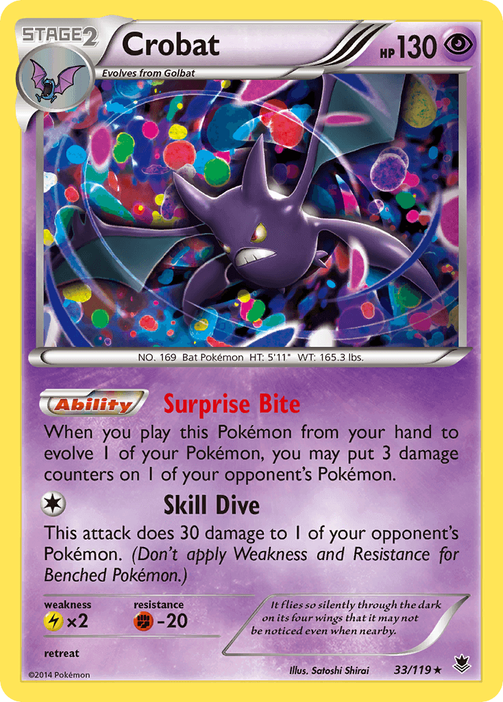 Crobat (33/119) [XY: Phantom Forces] card showcasing Psychic attack abilities and rare features.