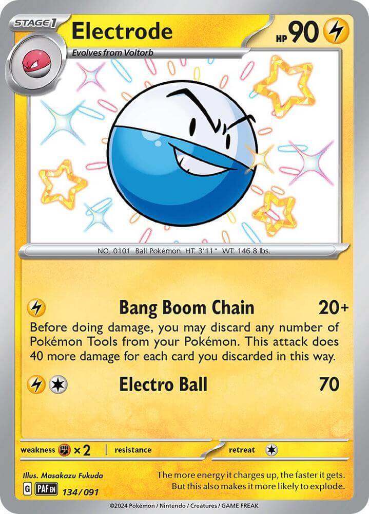 Electrode (134/091) [Scarlet & Violet: Paldean Fates] card featuring shiny design and gameplay details.