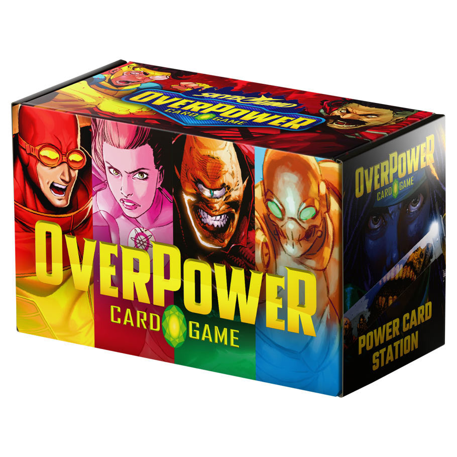 Overpower Skybound Power Card Station featuring colorful character artwork and branding for the Overpower card game.