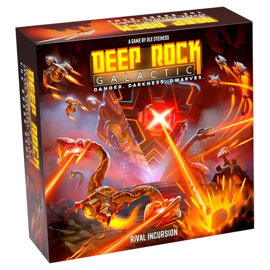 Deep Rock Galactic Rival Incursion expansion game box featuring intense gameplay and vibrant art.