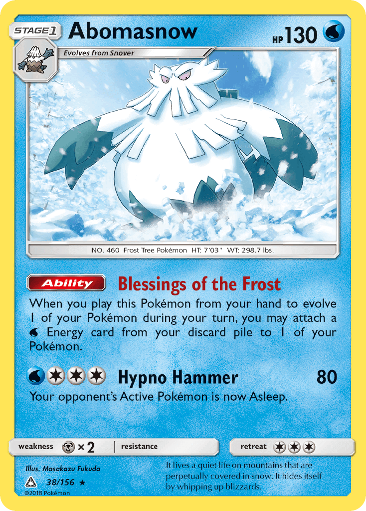 Abomasnow (38/156) [Sun & Moon: Ultra Prism] card featuring HP 130 and abilities like Blessings of the Frost.