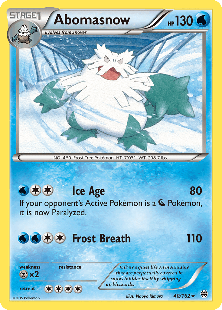 Abomasnow (40/162) [XY: BREAKthrough] Pokémon card featuring Ice Age and Frost Breath attacks.