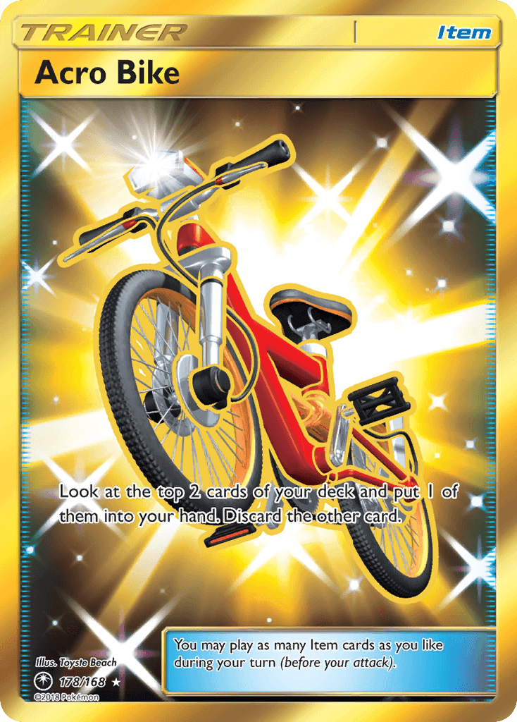 Acro Bike (178/168) [Sun & Moon: Celestial Storm] - Secret Rare trainer card image.