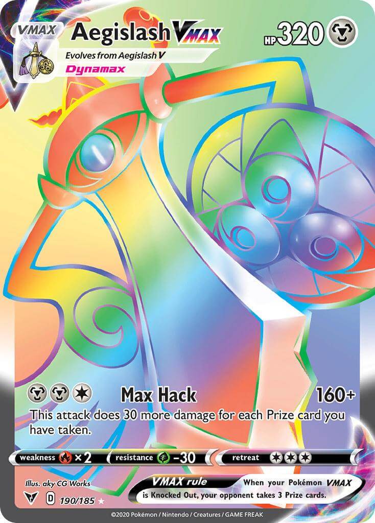 Aegislash VMAX (190/185) [Sword & Shield: Vivid Voltage] card showing HP 320 and Max Hack attack.