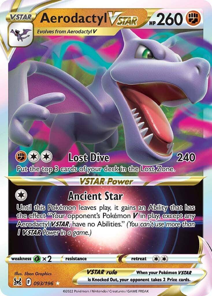 Aerodactyl VSTAR (093/196) [Sword & Shield: Lost Origin] Pokémon card featuring HP and unique abilities.