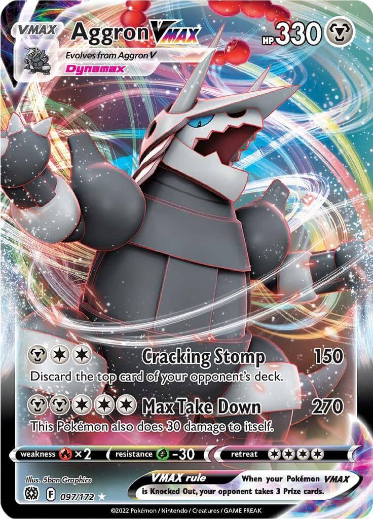 Aggron VMAX (097/172) [Sword & Shield: Brilliant Stars] card showcasing HP 330 and powerful moves.