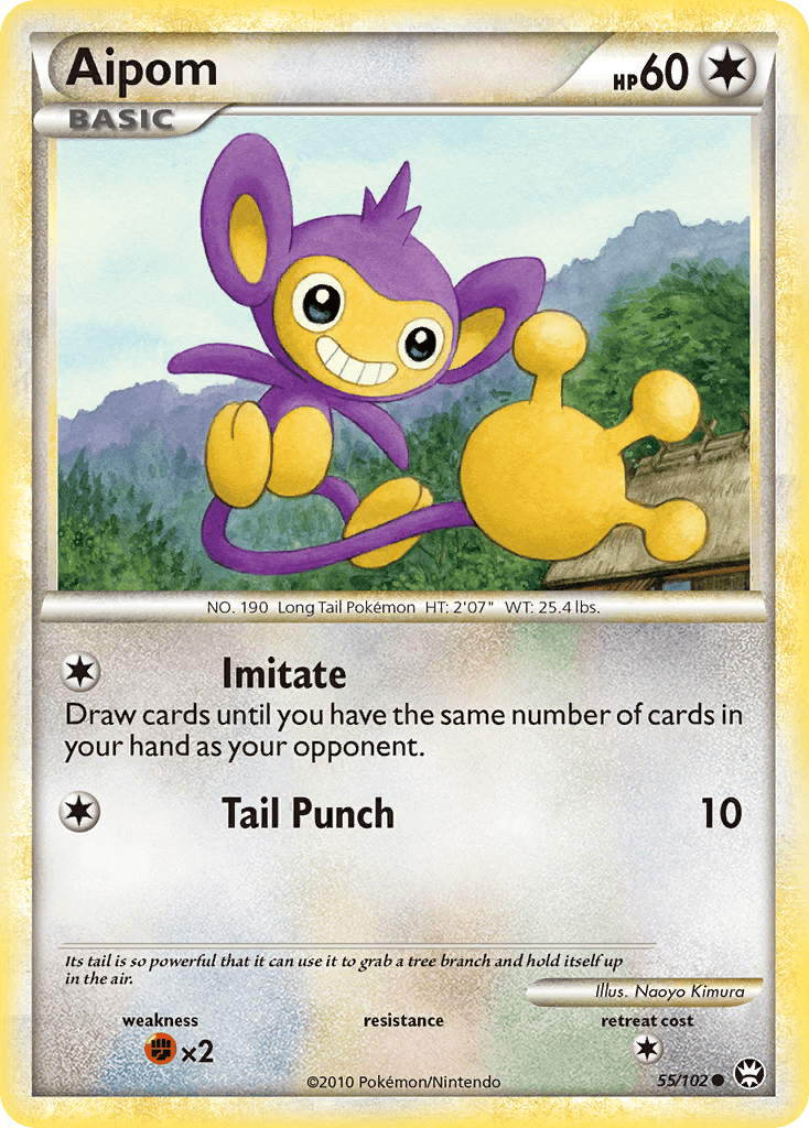 Aipom (55/102) [HeartGold & SoulSilver: Triumphant] card showcasing its attacks and features.