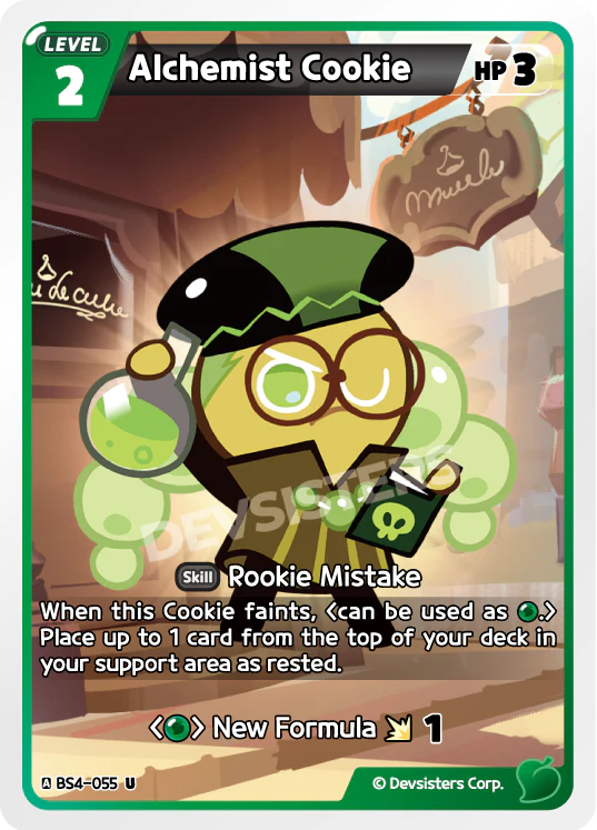 Alchemist Cookie BS4-055 U | Uncommon Card featuring Rookie Mistake skill and art of the character.