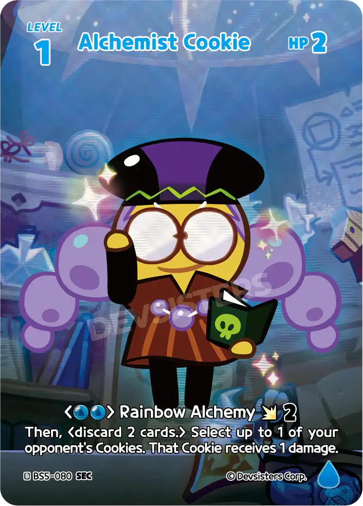 Alchemist Cookie BS5-080 SEC | Secret Rare Card - Mystic blue cookie with HP 2 from CookieRun: Braverse TCG set.