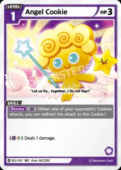Angel Cookie (BS2-067) SEC – Brave Beginning | Cookie Run TCG Secret Rare Card featuring adorable design and stats.