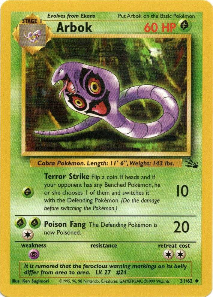 Arbok (31/62) [Fossil Unlimited] card showcasing its abilities and characteristics for collectors and Pokémon enthusiasts.