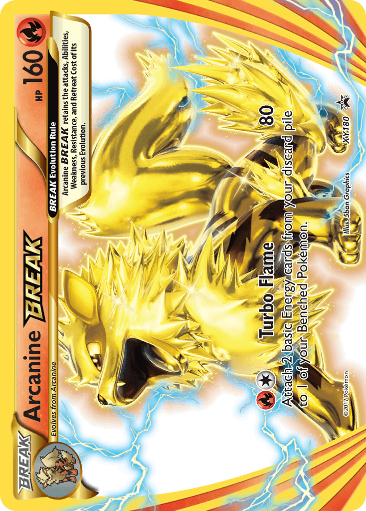 Arcanine BREAK (XY180) [XY: Black Star Promos] featuring Turbo Flame attack and vibrant golden artwork.