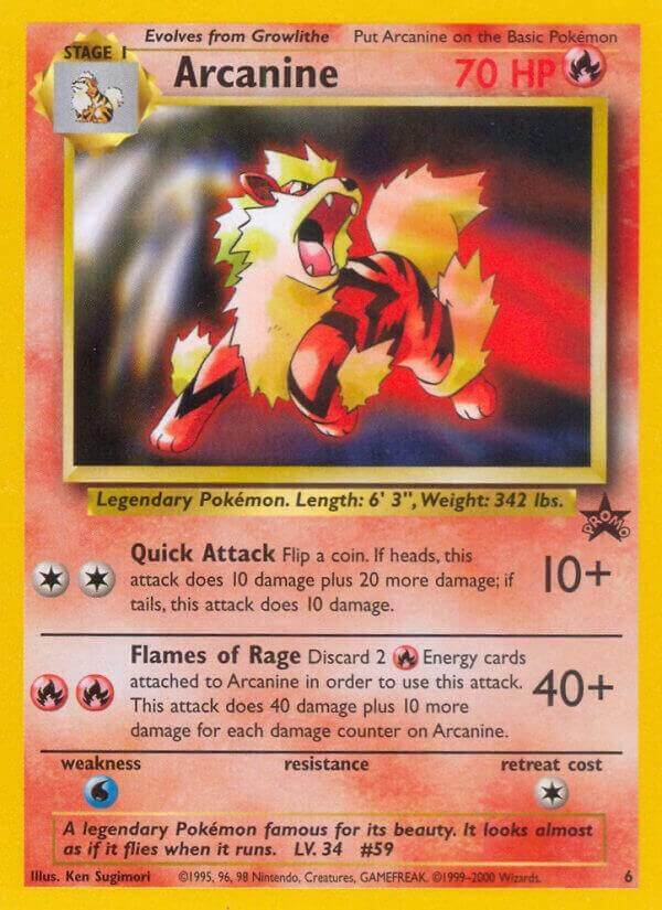 Arcanine (6) [Wizards of the Coast: Black Star Promos] trading card featuring Fire type Pokémon with 70 HP.