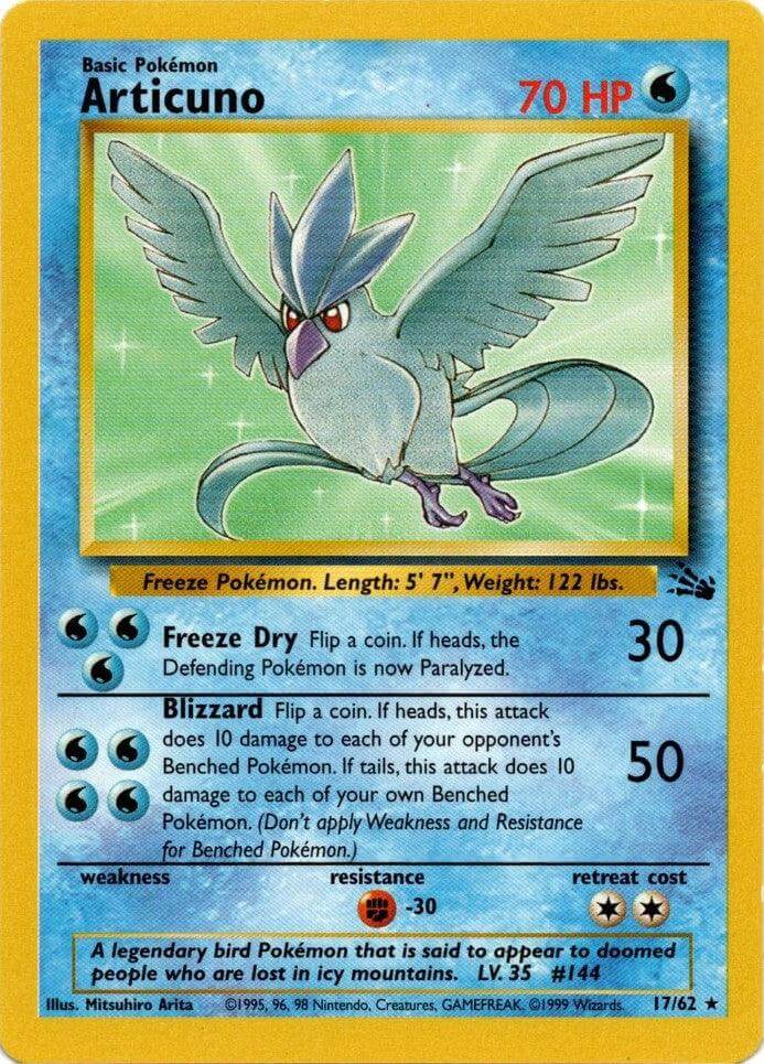 Articuno (17/62) [Fossil Unlimited] collectible card featuring Freeze Dry and Blizzard attacks.