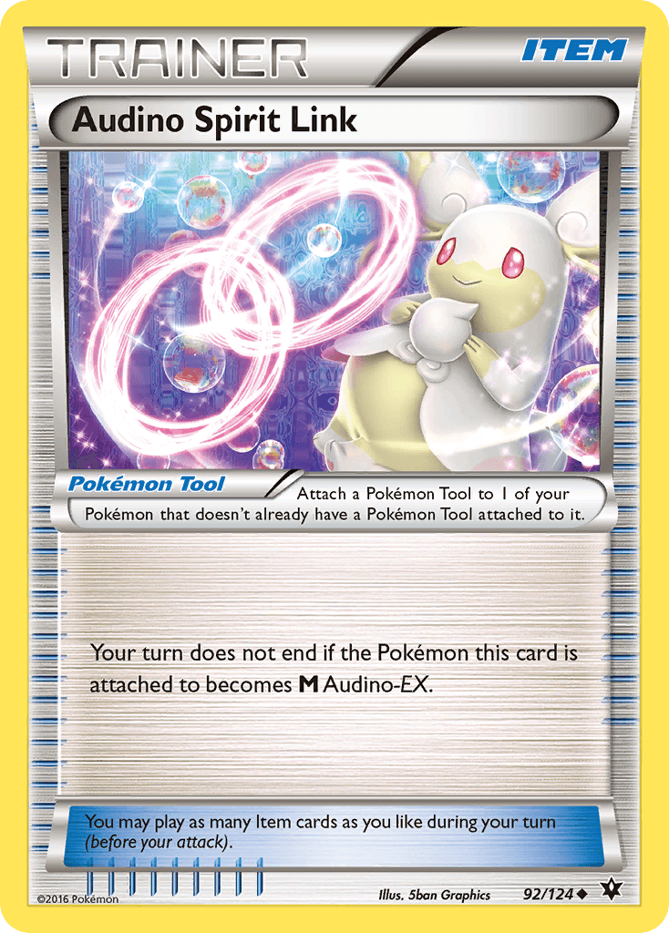 Audino Spirit Link (92/124) [XY: Fates Collide] item card featuring Audino with gameplay instructions.