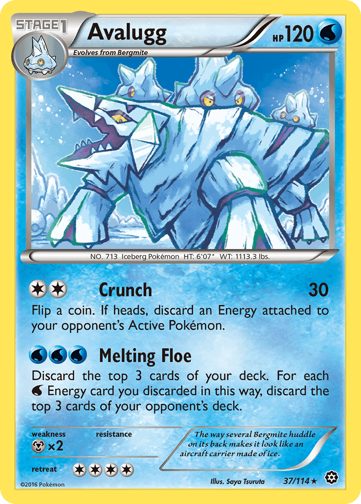 Avalugg (37/114) [XY: Steam Siege] card featuring water-type abilities and rarity.