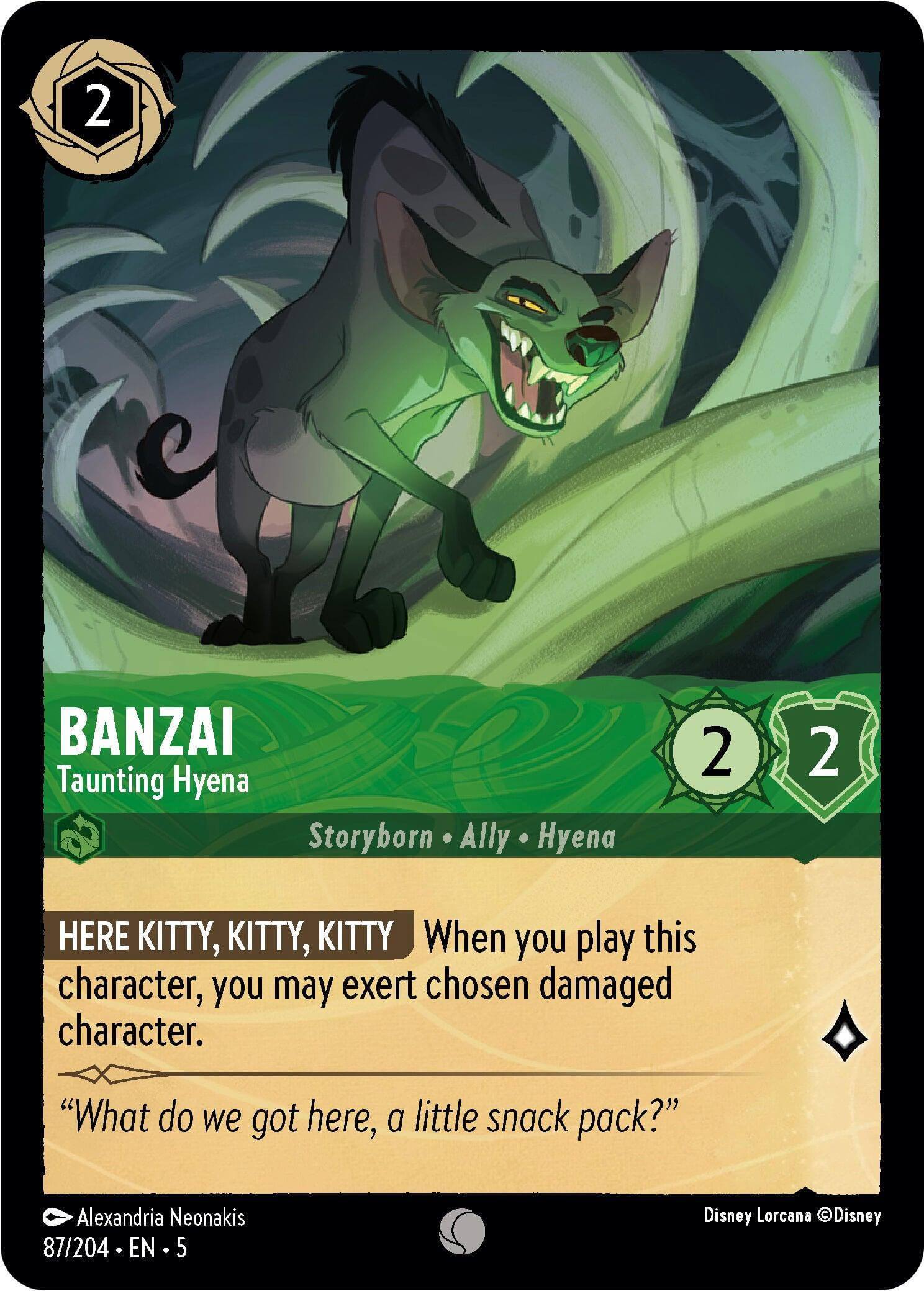 Banzai - Taunting Hyena (87/204) [Shimmering Skies] card featuring a playful hyena with flavor text.