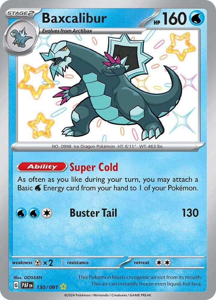 Baxcalibur (130/091) [Scarlet & Violet: Paldean Fates] Water type shiny rare Pokémon card featuring Super Cold ability.